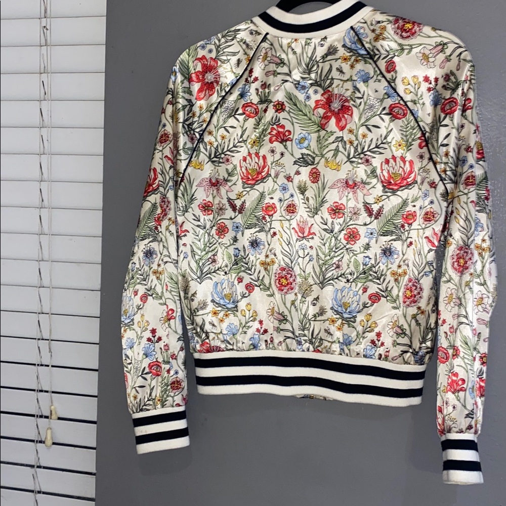 MOTHER Floral Embroidered Ivory Bomber Jacket with Red, Green, Blue Accents - Picture 3 of 7